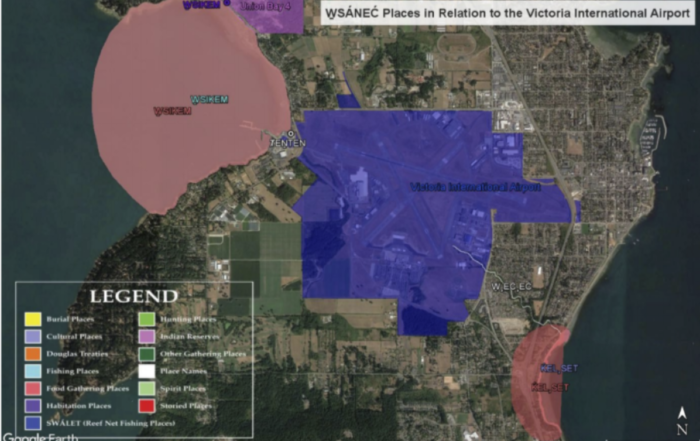 W̱SÁNEĆ places in relation to the Victoria International Airport